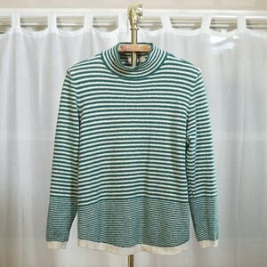 Liz Claiborne Green Ivory Stripe Mock Neck Sweater